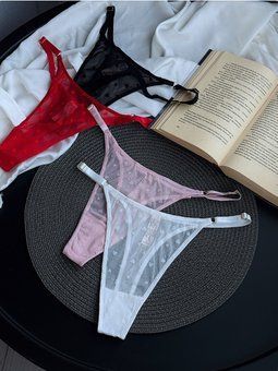 Трусики-стрінги з сердечками, Чорний, 2(95-101 см)
